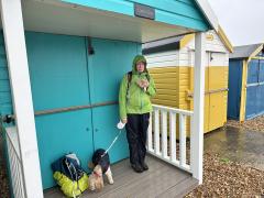 Borrowing someone's beach hut veranda at Calshot Beach to shelter with a spot of lunch!
